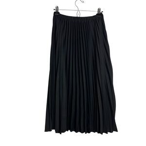 Halogen Pleated Skirt Midi Black Small Elastic Waist Pull On
